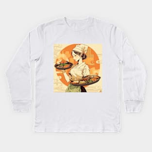 asian restaurant waitress Kids Long Sleeve T-Shirt